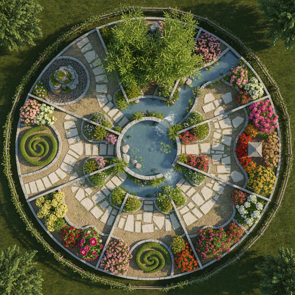 Feng Shui Garten Planung mit Bagua Zonen und Aufteilung der Gestaltungselemente