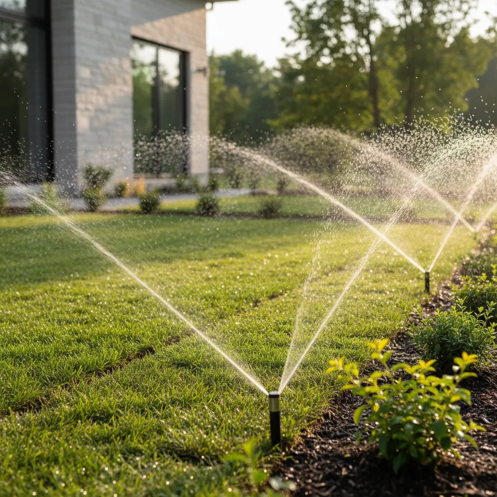 Sprinklerbewässerung von frisch verlegtem Rollrasen in den ersten Wochen nach Verlegung