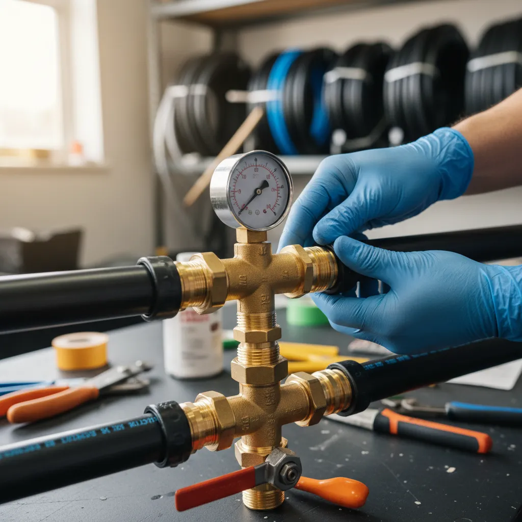 Fachgerechte Verbindung von PE-Bewässerungsrohren mit Fittings, Druckminderer und Entwässerungsventil