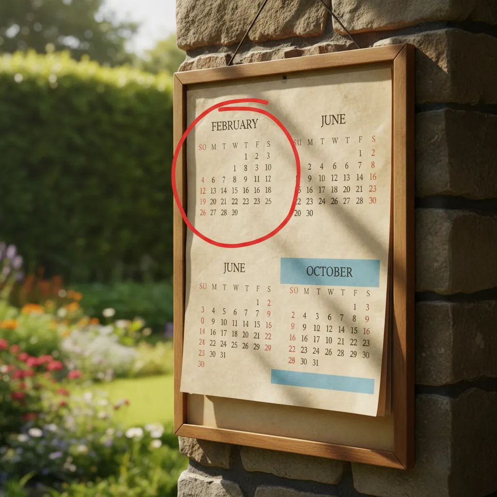 Kalender mit den optimalen Heckenschnitt-Terminen: Februar, Juni und Oktober als Schnittzeitpunkte markiert