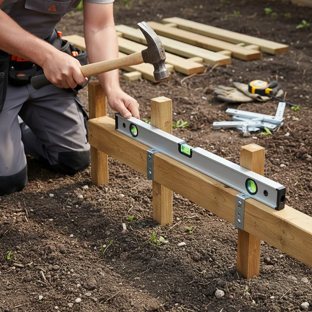 Rankgitter Montage Schritt für Schritt – Fundament setzen und Holzpfosten befestigen mit Werkzeugen
